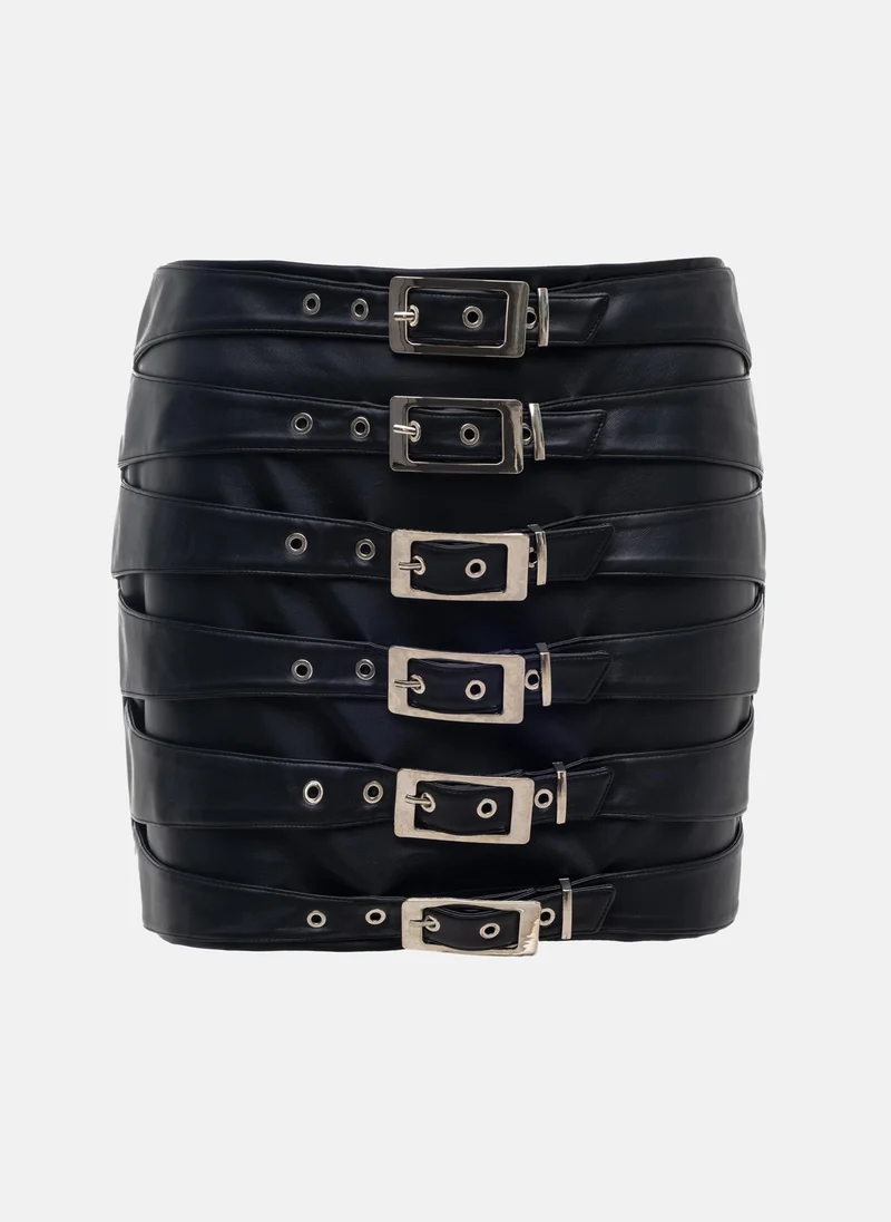 Lichi Straight mini skirt with silver buckles